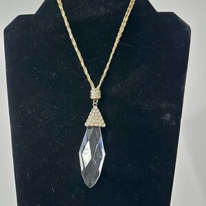 Jennifer Lopez Gold-Tone Necklace w/ Clear Crystal Teardrop Pendant & Pavé Bail